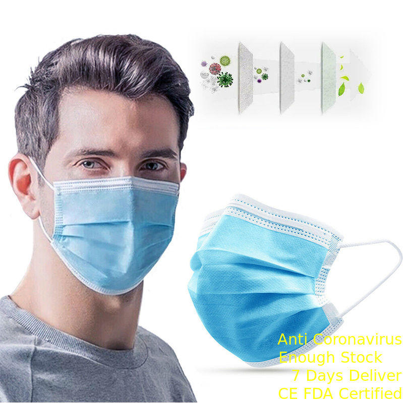 Blauw niet Geweven Beschikbaar Gezichtsmasker 3 Masker van het het Virusgezicht van de Vouwbescherming het Anti leverancier